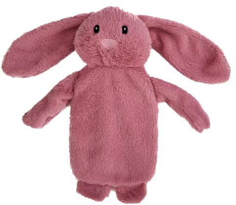 K Collection 3D Novelty Hot Water Bottle with Removable Cover - Pink Bunny Design - Soft Plush Cover - Premium Natural Rubber