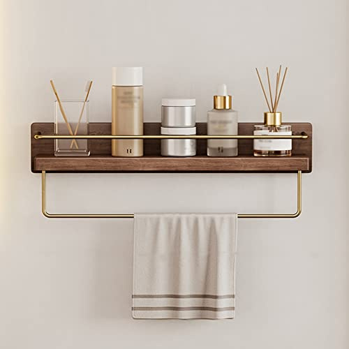NevStp Mensola da bagno in legno massello, porta asciugamani, supporto per bagno, mensola per cosmetici a parete, mensole galleggianti, specchio frontale, mensola organizer con gancio/30 cm con barra