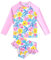 Baby Girls 2 Piece Summer Rash Guard Swimsuit Pink Tropical Floral Long Sleeve with Ruffle Bikini Bottoms Swimwear Bathing Suit Set 3 Years