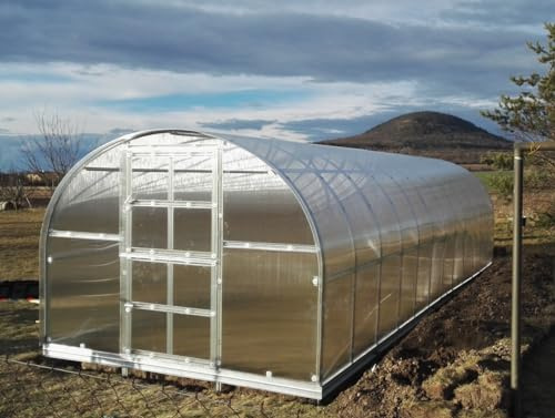 Serre KLASIKA 30 (3 x 10 m) avec fondations et revêtement en polycarbonate de 6 mm + 5 trappes avec ouvertures automatiques + porte supplémentaire