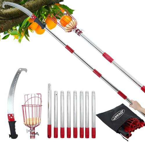 jovant Pince de 3,2 m (rouge), cueille-fruits JOVANT, avec manche télescopique, coupe proprement et rapidement pour les branches hautes, accélérez votre processus de récolte avec ce cueille-fruits