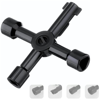 IBRIQO® Llave Universal Multifuncional de 4 Puntas - Negro | Llave Multiusos Contador Agua | Llave Armario Eléctrico | Llave Contador Gas | Llave para Válvulas | Llave Ascensor