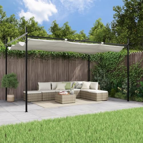 ARKEM Pergolato in Legno impregnato, per la Protezione dal Sole e Arredamento Esterni,Pergola con Tetto Retrattile Crema 395x292x230 cm