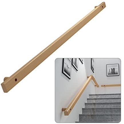 Handläufe aus Holz für Innentreppen, Treppengeländer für ältere Menschen, Flure, Dekor, Massivholzgeländer mit schwarzer Edelstahlhalterung, komplettes Set (anpassbar) (einfarbig 1,6 Fuß)