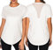 Wayleb Sportshirt Damen Kurzarm Sommer Rundhals Leichtes Atmungsaktiv Back Mesh Sport Tshirt Oberteile Lang Laufshirt Trainingsshirt Fitness Gym Yoga Top, Weiß L
