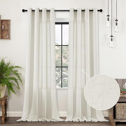 CUCRAF Linen Curtains Eyelet Sheer Net Voile 2 Panels 55 Width x 84 Drop Light Beige