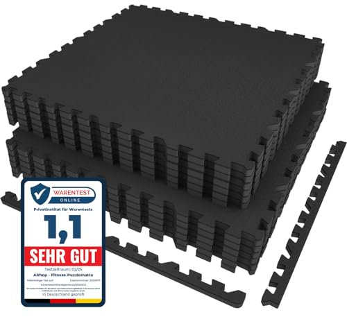 AIRHOP 6 pz 60x60x1,4cm Attrezzature da Esercizio, Superficie in Gomma Robusta e Spessa,Tappetino Puzzle per la Protezione del Pavimento, per Palestra e Casa,Tappetino Fitness Nero