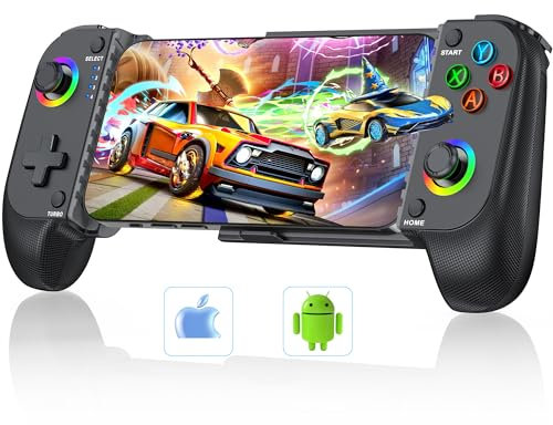 HELLCOOL Mobile Gaming Controller for iPhone & Android,Phone Controller for PS Remote Play/Xbox/Steam/GeForce Now/MFi Apple Arcade/Roblox,Wireless Phone Game Controller with Hall Effect Joystick/RGB
