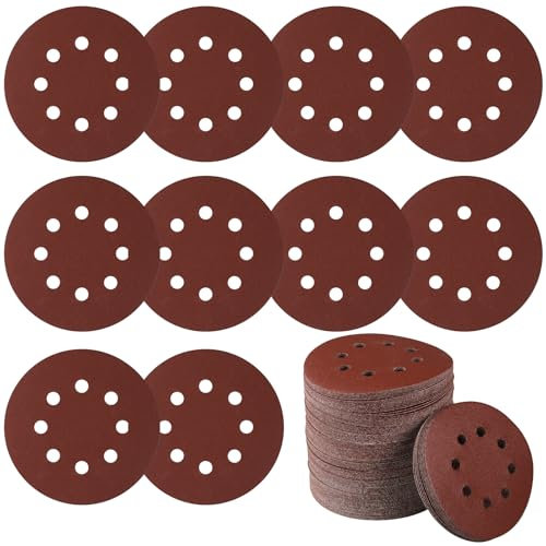 Sruhrak 100 Pcs Sanding Discs, 125mm Sanding Pads Set Hook and Loop 150 Grits Sandpaper for Random Orbital Sander