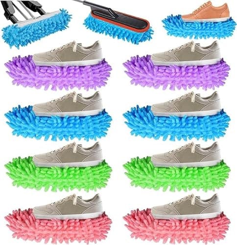 TCSYLSC 4-Pack Mop Slippers with Double-Sided Mop Heads, 4-Color Cleaning Slippers for Dusters and Feet Socks