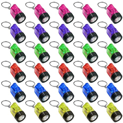 30 Stück Taschenlampen-Schlüsselanhänger für Kinder 4cm Schlüsselanhänger Mini Taschenlampe, LED Schlüsselanhänger Taschenlampe LED Bunt Taschenlampe Handlampe für Kinder Mitgebsel, Camping, Outdoor