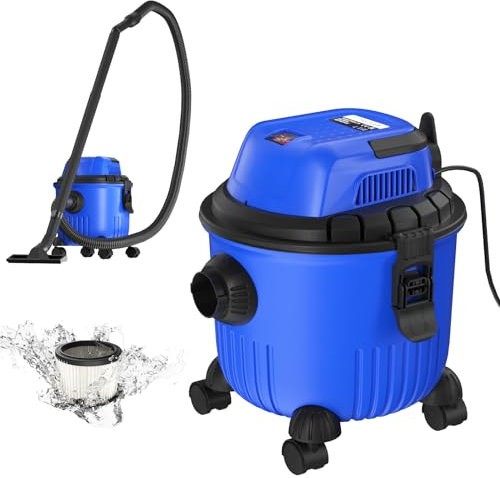 AUTOFU Aspirateur Sec et Humide 3-en-1 (2000W, 15L Poubelle de Grande capacité, Fonction de soufflage, 4 roulettes, Filtre HEPA Lavable, Tuyau d'aspiration, suceur pour sols et ponceaux) Bleu