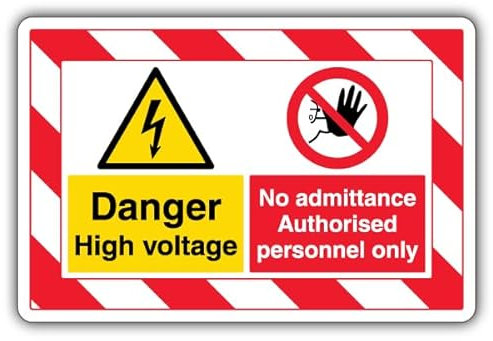 V Safety Warnschild Danger High Voltage/No Admittance Authorised Personnel Only, 350 x 250 mm, selbstklebendes Vinyl-Sicherheitsschild