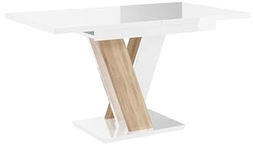 PROROOM FURNITURE - Malvi - Esstisch Ausziehbar auf 160 cm - 120x80x75 cm - Modern - Dinner Table - Esszimmertisch - Tisch für Esszimmer, Wohnzimmer - Ausziehtisch - Weiß Hochglanz/Holzoptik(Sonoma)