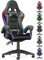 bigzzia Gaming Chair with RGB Computer Chair with Light Reclining PU Leather Video Game Chair with Headrest Adjustable Lumbar Support- Grey