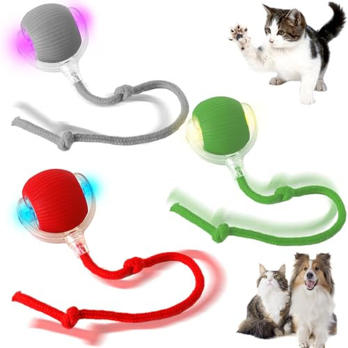WELLXUNK Chewie Rolling Ball, Interactive Cat Toys Rolling Ball, Hundespielzeug Unzerstörbar, Interaktives Hunde Ba-ll Spielzeug mit USB Aufladbar, Smart Automatisch Rollender B-All für Kleine (M3)