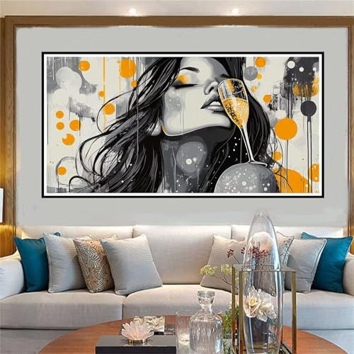 Paint by Number Girl Paint by Numbers for Adults Wine Glass Paint by Number Kits on Canvas, Hobbies for Adults DIY Craft Art Painting Kit with 3 Brushes, for Room Decor Wall Art 80x160cm -W798