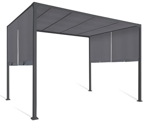 IDMarket - Pergola coulissante 2 pans 3x3 M belvédère de Jardin Toile Gris Anthracite