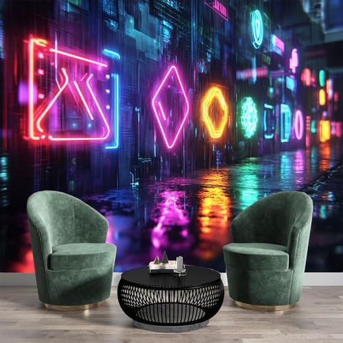 Silk Photo Wallpaper 3D Effect Neon Elements Personalised 150 × 105 cm 3D Game Symbols Wallpaper Can be Used in Living Room, Kitchen, Bedroom, Children's Room, Studio