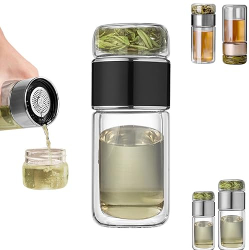 Tea Infuser, 2025 New Glass Tea Infuser Bottle, 3 in 1 Smart Tea Maker, Portable Tea Water Separation Tea Cup for Loose Leaf Tea(Black,500ml)