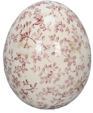 Posiwio dekoratives frühlingshaftes Deko-Ei Keramik-Ei Oster-Ei Keramik mit floralem Muster in Creme-weinrot in 2 verschiedenen Größen (groß)