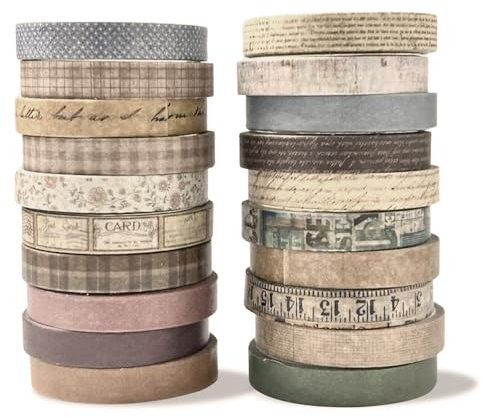 20 Rollen Washi-Tape | Scrapbook-Tape | Washi-Tape für Scrapbooking | Dekoratives Klebeband | Scrapbook-Zubehör | Scrapbooking-Zubehör | Farbiges Masking Tape zum Verpacken von Tagebüchern (Vintage)
