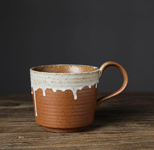 Gohobi Handmade Stoneware Large Mug – Japanese Vintage Style Ceramic Coffee Cup – Artisan Hand-Glazed Pottery (Orange/Snow)