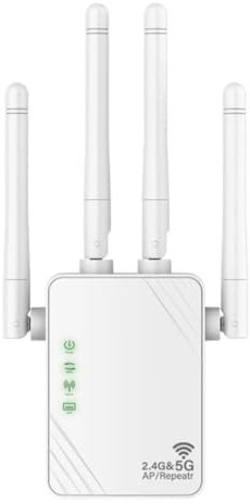 CLIUNT WLAN Repeater, WLAN Verstärker 1200Mbit/s, WiFi-Extender-Signalverstärker, Dual-Band WiFi Booster mit Repeater/Router/Access Point Modus,4 Antennen,Einfache Einrichtung