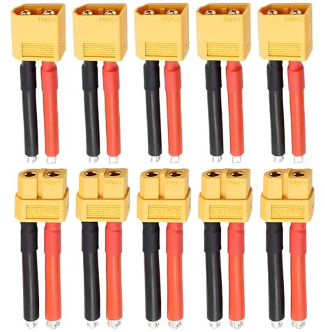 Tosiicop XT60 Stecker Kabel - 5 Paare XT60 Adapter Verlängerungskabel mit 12AWG Silikondraht für RC Lipo Akku Ferngesteuertes Auto Boot Outdoor-Akku 55mm (5 Female und 5 Male)