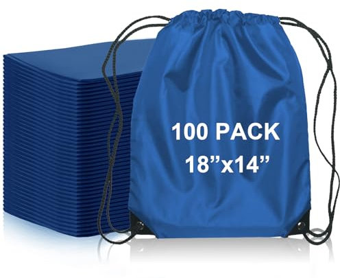 Aktions-Rucksäcke mit Kordelzug, unbedruckt, 45,7 x 35,6 cm, 210D-Polyester mit verstärkten Ösen und schwarzem Rand, 100 Stück