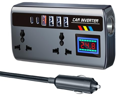 Inverter Car Converter To Outlet Plug, Vehicle Powers Inverter,12V To 240V Interchangeable,2 Sockets Output 3 USB Ports Outlet,Auto Charger Adapter For Air Compressor Laptop Vehicles Camping Road Trip