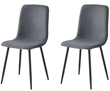Hela Tische, 2er Set Esszimmerstuhl Leipzig, Bezug Samt Cord-Optik Anthrazit, Rundrohr Metallfüße, 120kg belastbar