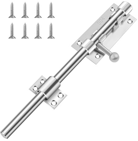 MISIQIMA 245MM Torriegel, Bolzenriegel aus Edelstahl 304, Türriegel mit Vorhängeschlossloch, Verdicktes Verriegelung, Torverriegelung, Riegelschloss für Badezimmer, Garten, Tor, Zaun
