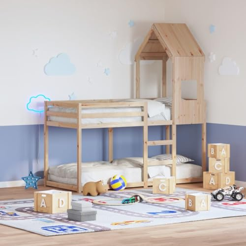 Teenpull Etagenbett 90x190 cm Massivholz Kiefer Natur, mit lustigem Bettdach, Sicheres Hochbett für Kinderzimmer, platzsparendes Design, inklusive Lattenrost, strapazierfähig & stabil