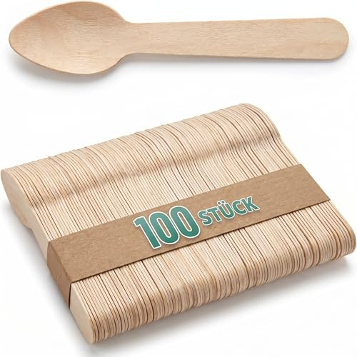 HOMELYN Löffel 100 Stück Einweg I Einwegbesteck 16 cm groß aus Birkenholz I kompostierbar, unbehandelt & lebensmittelecht I Einweglöffel Besteck für Chili, Dessert & Party