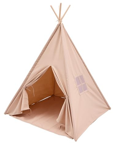 Sunny Vera Tipizelt für Kinder in Beige | Tipi/Wigwam Spielzelt aus Baumwolle mit Boden | Kinderzelt mit Bodenmatte | Maße 110 x 110 x 160 cm | Ab 3 Jahren
