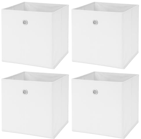 Murago 4er Set Faltbox ca. 30x30x30 cm - Weiß - Würfel Aufbewahrungsbox faltbar Aufbewahrungskörbe Deko Korb Boxen Wohnzimmer Stoff für Kleidung Büro Regalkorb Klappbox Schlafzimmer