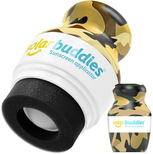 Applicateur de crème solaire Solar Buddies – Unité individuelle – Rechargeable à bille avec éponge – Crème solaire et lotions – Enfants, adultes, familles – 100 ml – Idéal voyage (Camo Single)