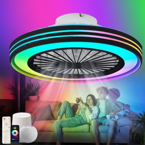 ZOMLBOF 48cm RGB Ceiling Fan Game Rooms Alexa Compatible | Ideal Gift,Reversible,6 Speeds,3 Color Temperatures,Smart Ceiling Fan Light and Timer,Memory Fan Ceiling Lights Quiet