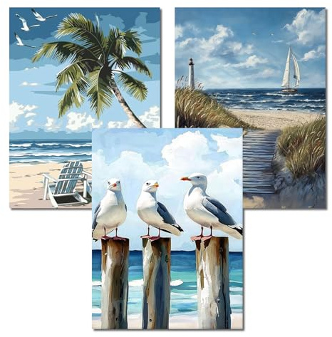 Strand Diamond Painting Erwachsene 3er Set, 5D Diamond Painting 30x40cm | Full Drill Meerblick Diamant Painting Bilder, DIY Diamant Malerei Wanddekoration & Bastelset Geschenk