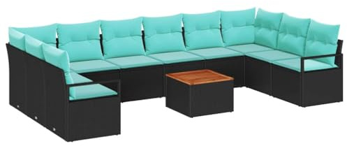 vidaXL Gartensofa-Set mit Kissen 11 pcs Schwarz Poly-Rattan, Stylisches Outdoor-Set, modern, modular, UV-beständig, leicht, einfach zu bewegen, gemütliche Gartenmöbel