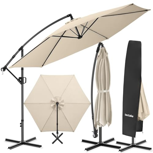 tectake® Sombrilla Terraza Exterior con Manivela Inclinación Regulable, Parasol Terraza Exterior con Doble Techo y Funda Protectora, Sombrillas Jardin Grandes, Muebles Jardin - 3,5 x 3,5 m Beige