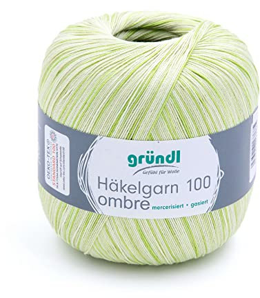 Gründl Häkelgarn 100 ombré (mercerisiertes Baumwollgarn zum Häkeln aus 100% Baumwolle, 100 g / 566 m, Nadelstärke: 1,5-2, 1 x 100 g), Pistazie