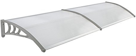 LZQ 200 x 100cm Vordach Türdach Pultbogenvordach Überdachung Polycarbonat Transparentes weiß Haustür Überdachung Haustürvordach Pultvordach - diverse Größen- diverse Farbe (200 x 100cm, Grau)