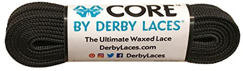 Derby Laces Core Schmale, gewachste Spitze, 6 mm, für Eiskunstlaufschuhe, Rollschuhe, Stiefel und normale Schuhe, Schwarz, 96 Inch / 244 cm