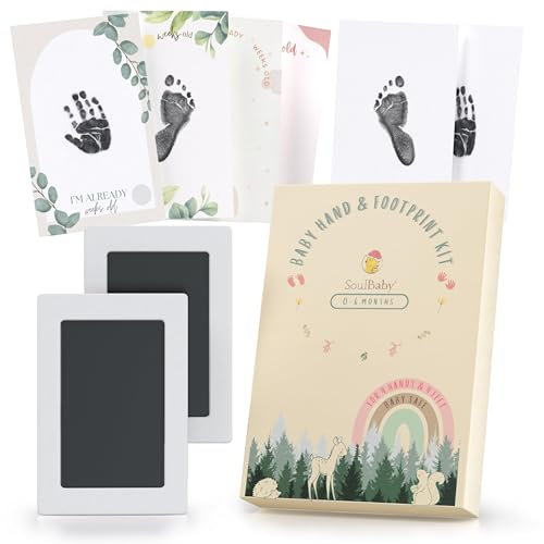 SOULBABY® Abdruckset Baby Hand und Fuß I 0-6 Monate I Hand- und Fußabdruck Set Baby I Baby Abdruckset inkl. 2 Stempelkissen & 6 Abdruckkarten I Geburt