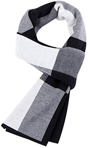 WANYING 6% Wolle Herren Strickschal Gestrickter Schal Einfach Schick Gentleman für Winter Herbst - 180 * 30 cm Kariert Schwarz & Weiß