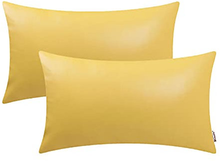 Brawarm Kissenbezüge aus Kunstleder, Lederbezüge für Lendenkissen, einfarbig, für Couch, Bett, Sofa, Garten, Zuhause, dekorativ, Gelb, 30,5 x 50,8 cm, 2 Stück