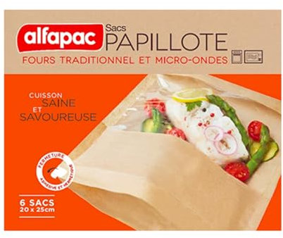 alfapac - Sacs Papillote - Fours traditionnels et Micro-Ondes - Fenêtre de Visualisation - Fermeture Hermétique - Résistant à la Chaleur - Fabrication Française - 6 Sacs