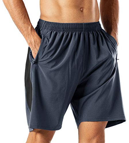 HMIYA Herren Sport Shorts Schnell Trocknend Kurze Hose mit Reißverschlusstasch (Grau,M)